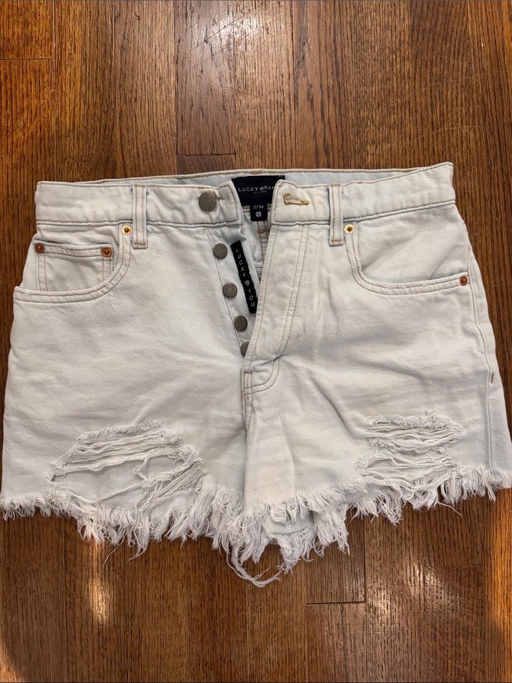 Lucky Brand White Distressed Button-Front Denim Shorts